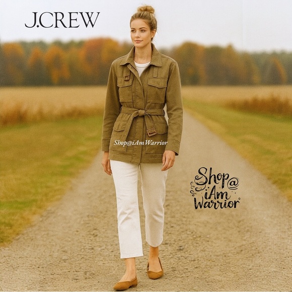 J.Crew spring tan cotton flap pocket belted utility jacket *shop@iamwarrior - Picture 1 of 12